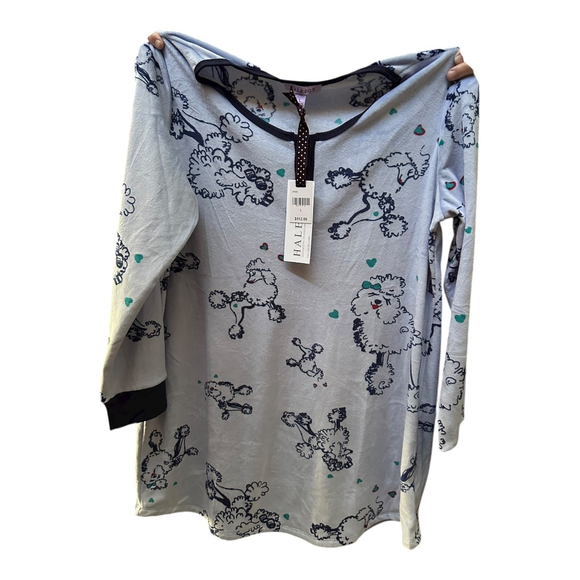 Hale Bob Blue Poodle Print Plush Long Sleeve Nightgown Sleep Shirt Size Large - Picture 4 of 5